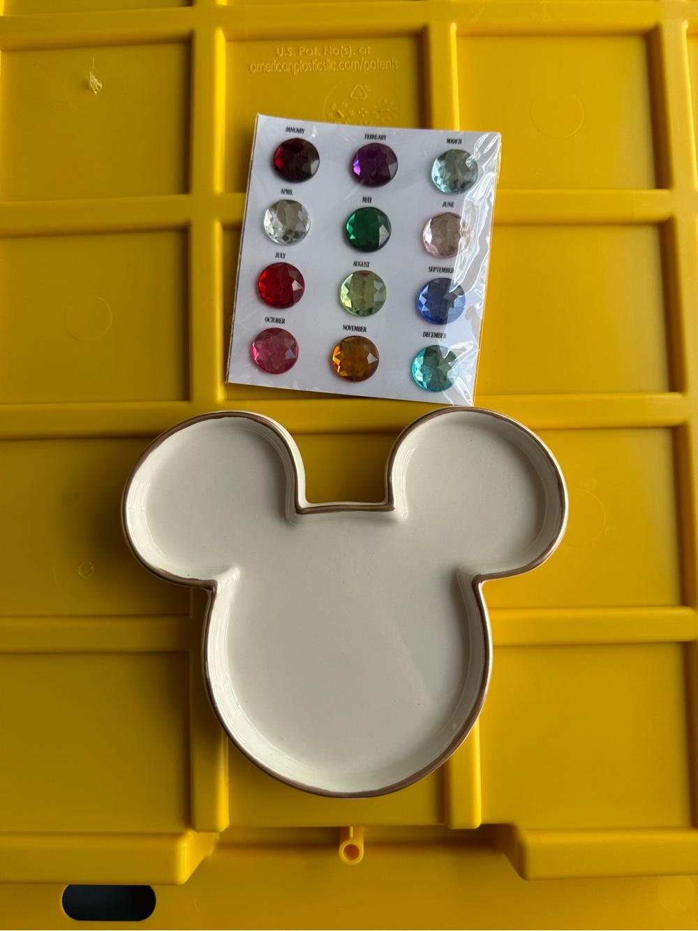 Disney Mickey Mouse Ear Shaped Trinket Dish with Birthstone Gem Sticker Sheet